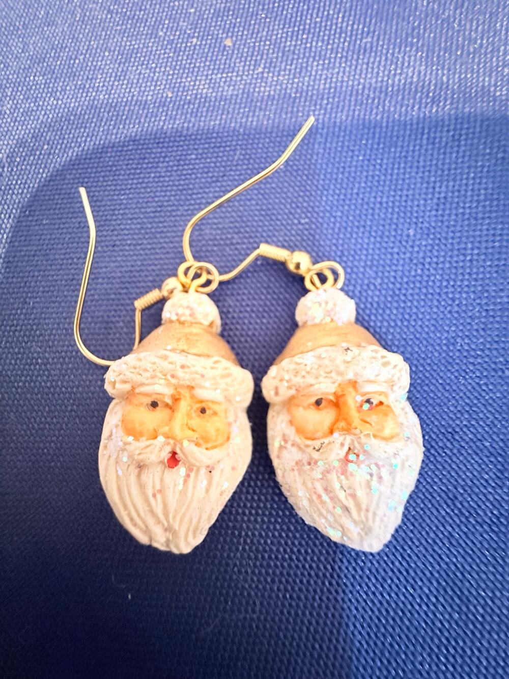 Vintage Santa Claus Glitter Dangle Earrings Christmas